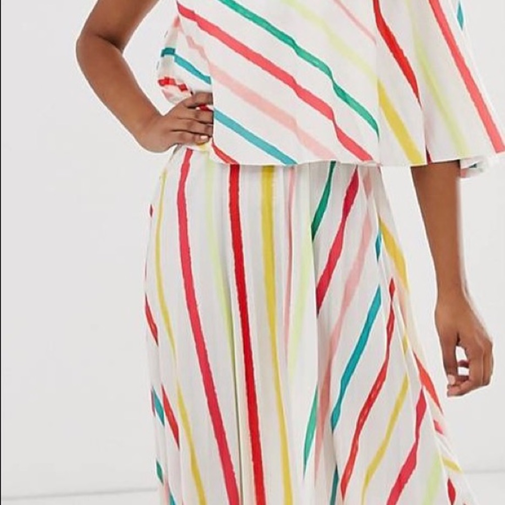 ASOS DESIGN striped one shoulder pleated crop top midi dress size 6 NWT